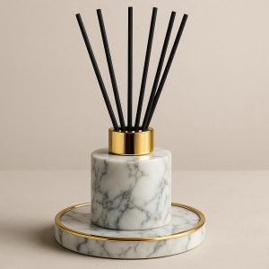 Luxury Marble-Top Reed Diffuser Set with Gold Accents